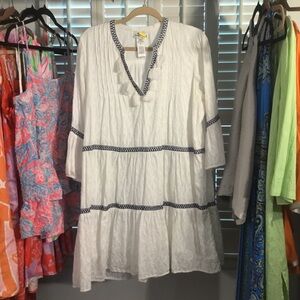Tommy Bahama White Tunic Dress with Navy Trim